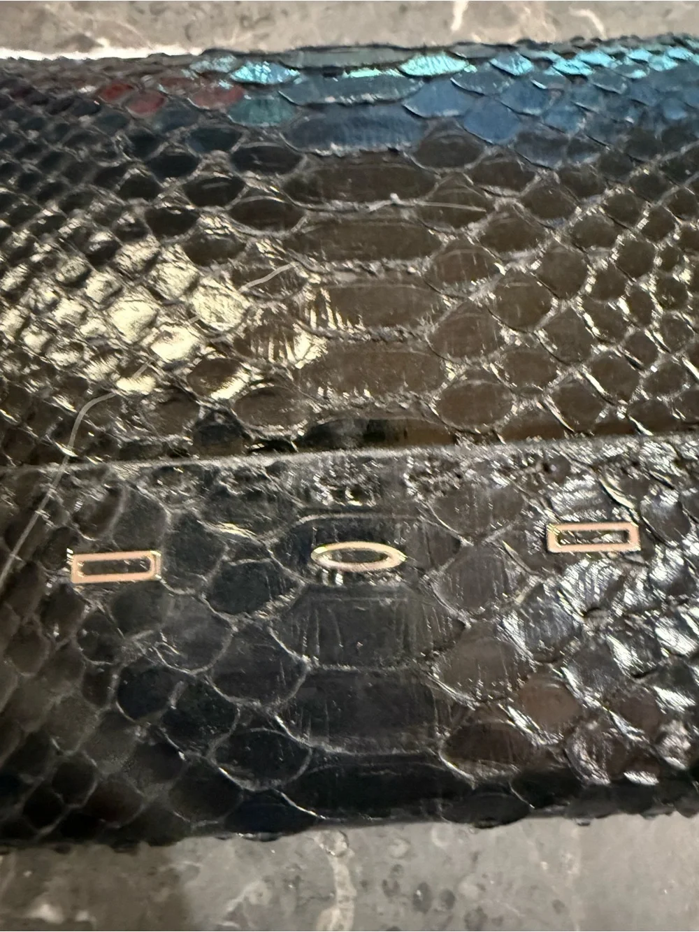 Jefferies Black Snakeskin Envelope Clutch
